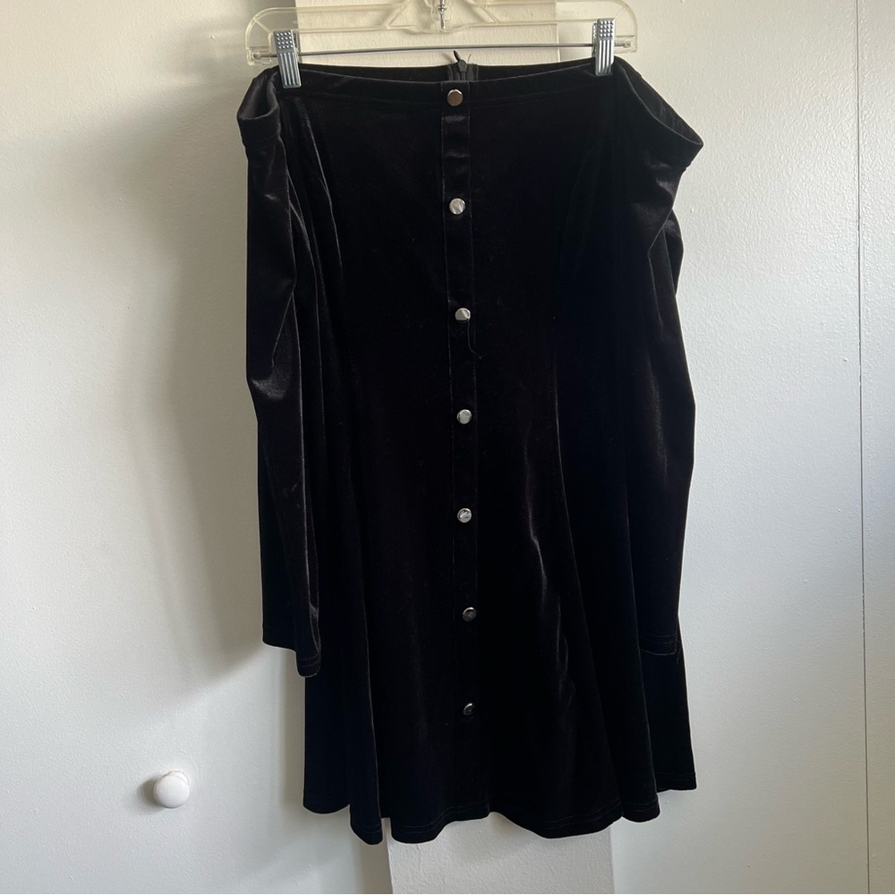 Black velvet off the shoulder mini dress